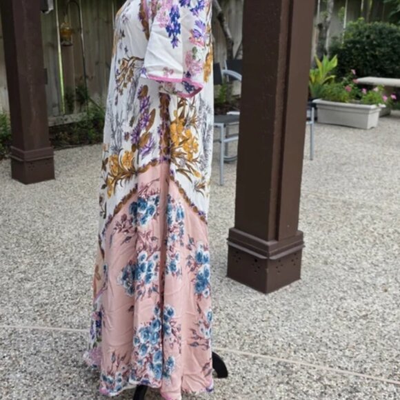 Zara Floral Patchwork Maxi Flowy Sleeve Romantic Boho Dress M - Picture 8 of 8